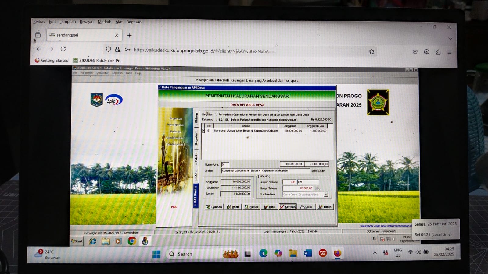 Melaksanakan tugas melanjutkan entri perubahan data belanja desa kegiatan pemerintahan desa apbkal tahun 2025 Melaksanakan tugas melanjutkan entri perubahan data belanja desa kegiatan pemerintahan desa apbkal tahun 2025