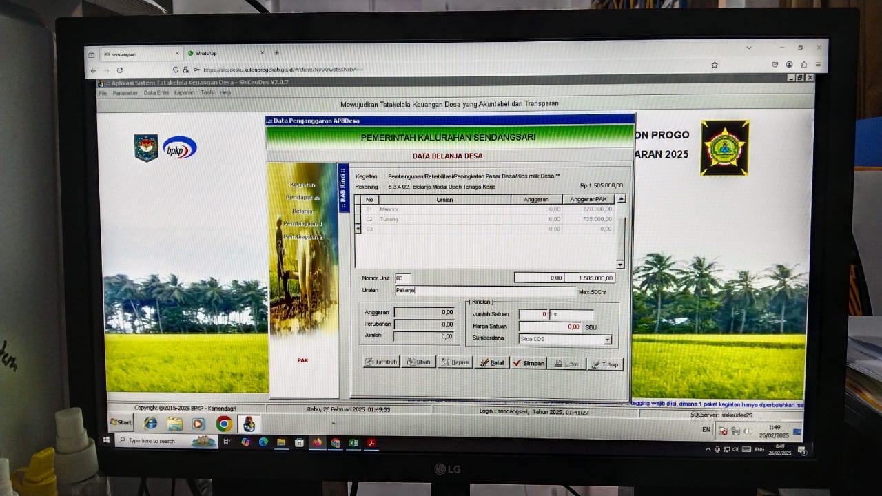 Melaksanakan tugas entri perubahan data belanja desa bidang pemberdayaan masyarakat , perbaikan kios desa girinyono apbkal 2025 Melaksanakan tugas entri perubahan data belanja desa bidang pemberdayaan masyarakat , perbaikan kios desa girinyono apbkal 2025